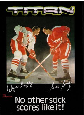 Vintage Wayne Gretzky/mike Bossy " Titan Hockey Stick Classic Print Advertisement