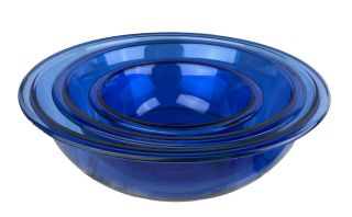 3 Vintage Pyrex Cobalt Blue Glass Nesting Mixing Bowls 326 325 322 Lg Med Sm