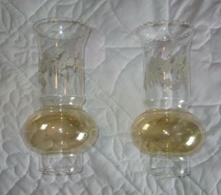 2=rare Glass Chimney Shades For Oil Lamp/candle Vintage Embossed 2 1/2 " Fitter