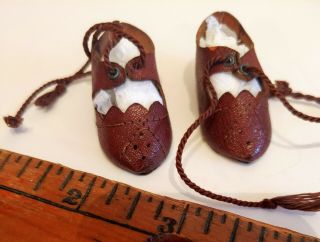 Early Antique / Vintage Leather Pointed Toes Doll Shoes W Laces & Metal Eyelets