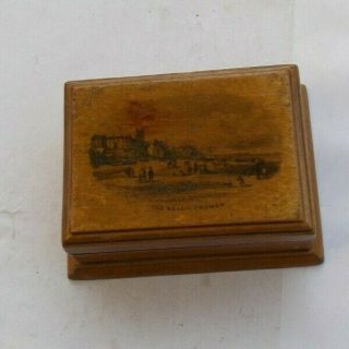 Rare Vintage Antique 3.  75 " Wooden Mauchline Trinket Box Pin Box The Beach Cromer