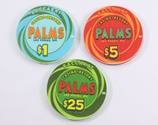 Las Vegas Palms Baccarat Set Of 3 Casino Chip - Uncirculated $1 / $5 / $25