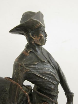 Frederic Remington ' The Outlaw ' VTG Cast Bronze Cowboy Sculpture Marble Base 14 