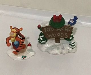 Disney Tigger In The Snow & Hundred Acre Wood Sign Figurines Christmas