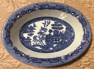 Vtg Blue Willow Woods Ware 10” Oval Bowl Woods & Sons Ralph Enoch 1784 England