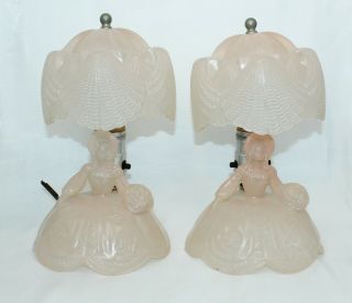 Vintage Art Deco Southern Belle Lamps Shell Shade Pink Depression Glass