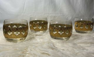 VINTAGE CULVER GLASSES 22K GOLD VALENCIA ROLY POLY COCKTAIL BARWARE Mid Century 2