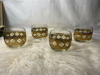 VINTAGE CULVER GLASSES 22K GOLD VALENCIA ROLY POLY COCKTAIL BARWARE Mid Century 3