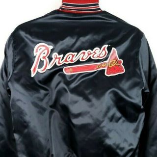 Atlanta Braves Satin Bomber Jacket Vintage 80s Mlb Baseball Made In Usa Small