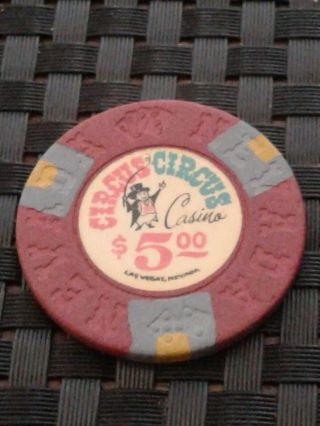 Circus Circus 5.  00 Chip Vintage Las Vegas