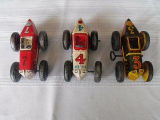 3 Vintage Marx Tin Wind Up Midget Racer Race Cars For Parts/repair No.  3,  4,  7