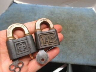 2 Different Old Miniature Yale Ptpk Push Padlock Lock Both With A Key.  N/r