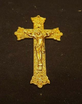 Vintage Copper/brass Filigree Ornate Crucifix Cross W/jesus By Gallo N.  Y.