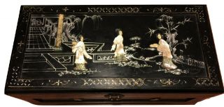 Chinese Mother of Pearl Lacquered Large Trunk Chest Box Vintage 2