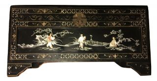 Chinese Mother of Pearl Lacquered Large Trunk Chest Box Vintage 3