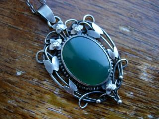 Vintage Arts And Crafts Silver & Chrysoprase Pendant,  Necklace