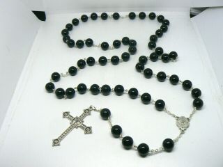 A Gorgeous Jet Black Glass Bead Roman Catholic Pre - Owned / Vintage Holy Rosary