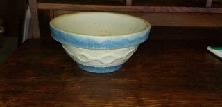Antique Folk Art Blue And White Stoneware Bowl Primitive
