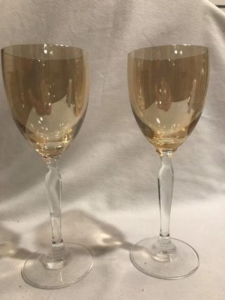 2 - Pier One Iridescent Amber 7 Oz.  Wine Glasses 8 "