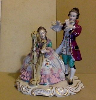 Vintage Porcelain Figurine.  Victorian Couple.  641 14 1.  Germany.  Needs A Repair.