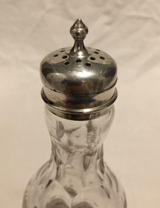 Antique Vintage Cut Etched Crystal Glass Shaker W/ Sterling Silver Top 3