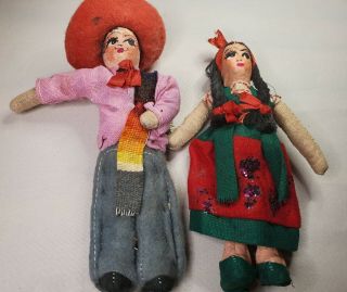 Vintage Mexican Handmade Folk Art Dolls Paper Mache