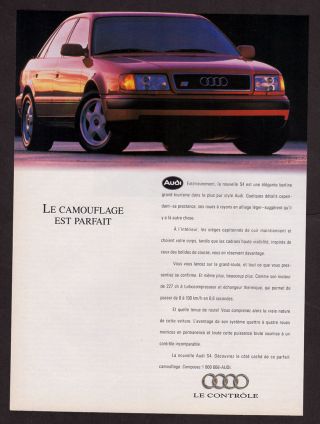 1992 Audi S4 Vintage Print Ad - Red Car Photo,  4 - Door Sedan,  Sunlight