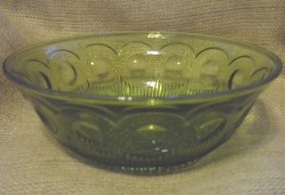 Green Vegetable / Serving Vintage Glass Bowl Thumbprint And Button Pattern Ec