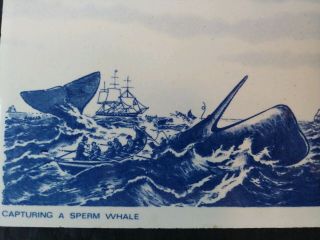 Vintage Blue Delft Tile Plaque Whaling Ship,  Capturing a Sperm Whale,  Holland 2