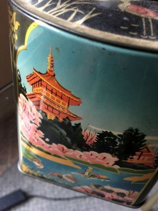 Vintage Japanese Tea Tin Caddy Container Box Graphics 5.  5 