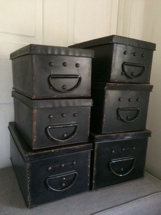 Set Of 6 Vintage Style Weathered Distressed Metal Storage Boxes [world Market]