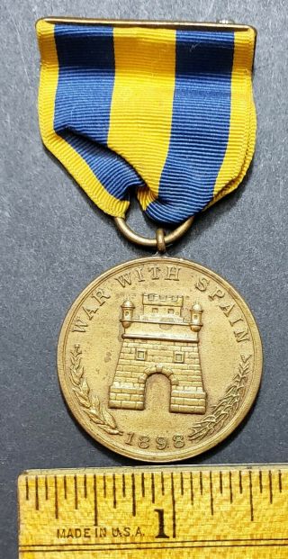 Span Am War Medal U.  S.  Army War With Spain Numbered 10164 Full Wrap Brooch