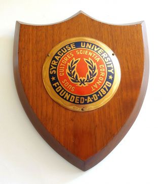 Vintage Syracuse University Wood Wall Plaque W/ Domed Metal Emblem Ny