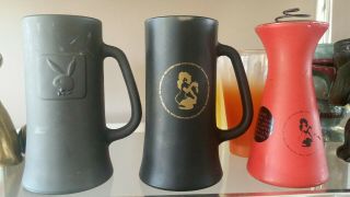 3 Vintage Playboy Club Items 1 Red Candle Vase & 2 Mugs