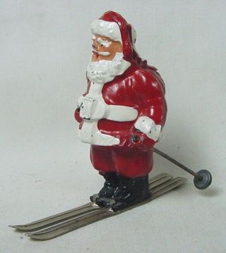 Vintage Metal Lead Santa On Skis Made In Usa Barclay?