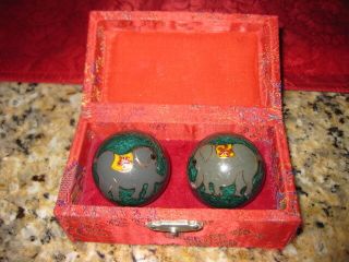 Vtg Chinese Ben Wah Chiming Health Balls Chrome Stress Relief Elephant Pattern