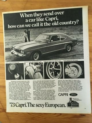 1973 Canadian Car Ad Canada Ford Mercury Sporty 4 Speed Capri