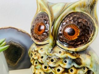 Vintage Retro Light Up Owl Ceramic 1970s Tv Lamp Halloween Kitschy Orange Eyes