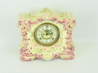 Antique Ansonia Osceola Porcelain Mantle Clock W/ Key