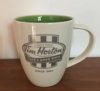 Tim Horton’s Coffee Cup Mug 2014 Limited Edition White Logo Green /n 014