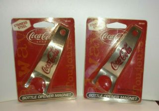 Pair - - Vtg Coca Cola Bottle Opener Magnets - 2 Magnetic Bottle Openers