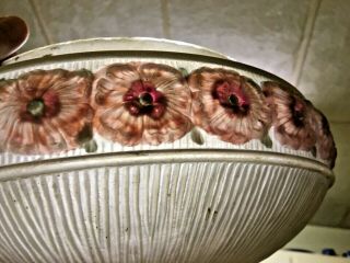 C 1925 Reverse Painted Arts & Crafts Floral Ceiling Light Glass Shade
