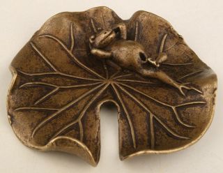 Retro China Bronze Statue Frog Lotus Leaf Handicraft Old Collec Gift
