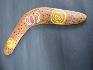 Australian Aboriginal Native Wood Bumerang Hand Painted Vintage