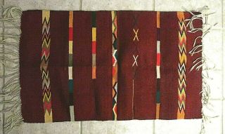 Vintage Chimayo Multi - Color Native American Hand Woven Wool Fringe Rug 47 " X 24 "