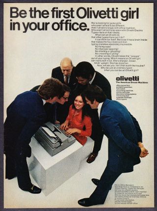 1972 Olivetti Girl In Office Photo Olivetti Electric Typewriter Vintage Print Ad