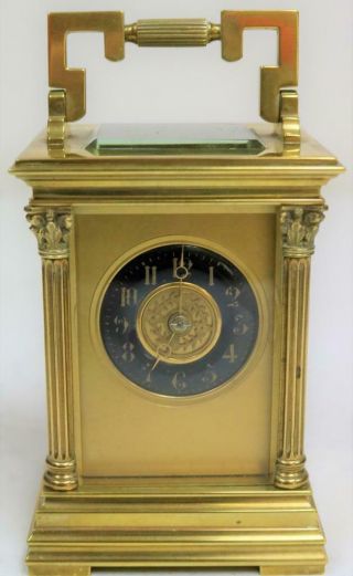 Antique French 8 Day Brass & Blue Enamel Masked Dial Timepiece Carriage Clock
