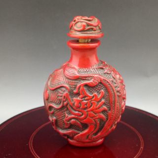 Exquisite Chinese Red Coral Hand Carved Dragon & Phoenix Pattern Snuff Bottle