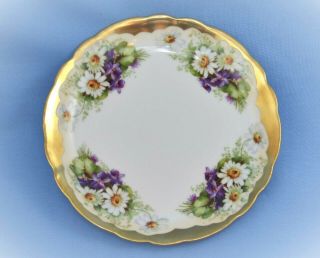 Antique P M Bavaria Germany Salad Plate White Purple Flowers Gold