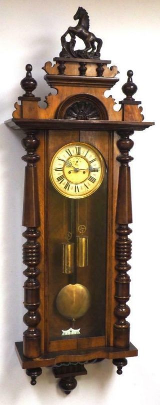 Antique Carved Walnut 8 Day Striking Twin Weight Regulator Vienna Wall Clock